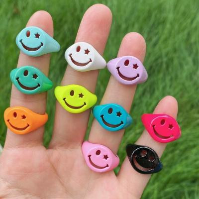 China TRENDY 2024 New Dainty Minimalist Gold Plated Neon Rainbow Enamel Smile Face Smiley Open Rings For Women Girls for sale