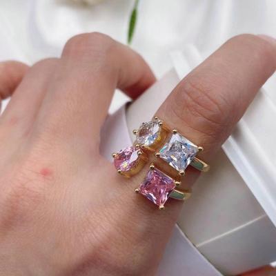 China TRENDY Fancy Soft pink jewelry ring model Crystal Glass Stone Micro Adjustable Rings for Women for sale