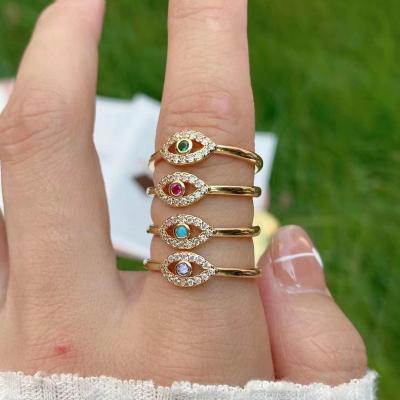 China TRENDY Fashion Zirconia Turkish Evil Eyes Open Ring Adjustable Rose/Green/Blue/White CZ Evils Eyes Finger Ring for sale