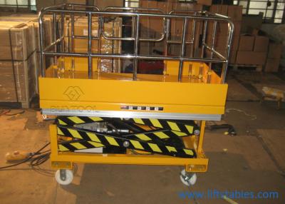 China Guardrail Access Mobile Lift Tables Small Mini Electric Mobile Scissor Lift Platform for sale