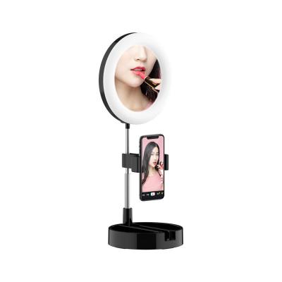 China 2020 New Beauty LED Ring Light With Cell Phone Stand Holder Stand Makeup Living Mirror for sale