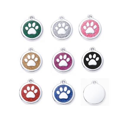 China Europe Personalized Round Pet Tags Glitter Paw Shaped Pet ID Tags Custom Dog Tag for sale