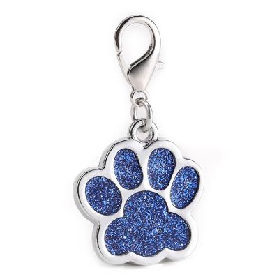 China Europe Pet Supplies Pet Tag Zinc Alloy Glitter Pendant Keychains Snap Powder Paw Shaped Dog Tag for sale