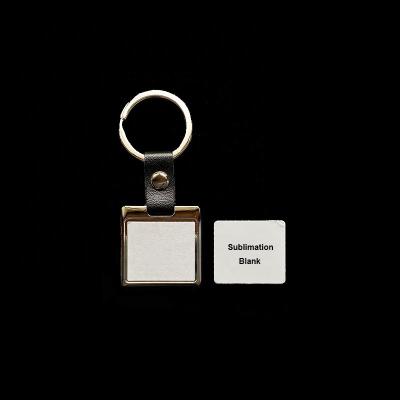 China Europe OEM High Quality Square Shaped Metal Zinc Keychains Sublimation Mute Key Leather Chain for sale