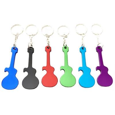 China Viable Personalized Metal Guitar Shaped Gift Craft Engraved Empty Bottle Opener Beer Aluminum Metal Key Chain for sale