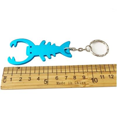 China Custom Engraved Viable Logo Personalized Lobster Bottle Opener Keychains Aluminum Wine Opener Beer Key Chain for sale