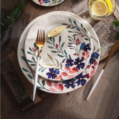 China Chaozhou Viable Ceramic Manufacturing Wholesale Bulk Home Used Dishes Decal Design Dinner Plate Floral Porcelain for sale