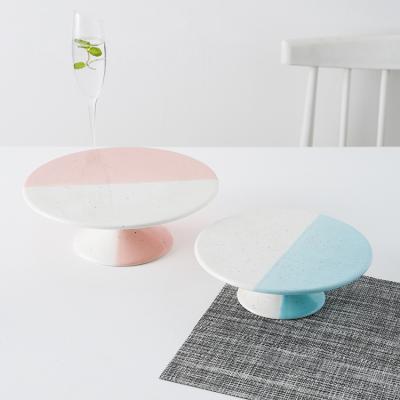 China Hot Viable Home Blue Reactive Blue Reactive Cake Stand Ceramic Luster Design Pink Luster Design Porcelain Dessert Sale Dish Serving Sale for sale