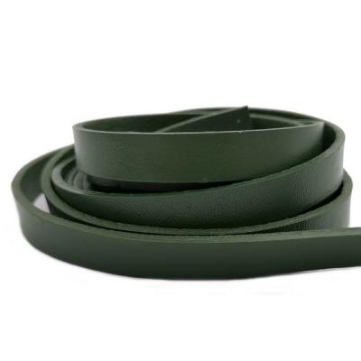 China Jewelry Making or Decor 10mm Olive Green Flat Leather Strip Dark Wide Leather Band for Jewelry Making Watch Band for sale