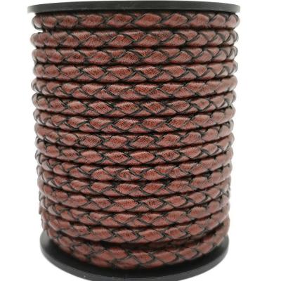 China Bolo Straps 4mm Series Bolo Cord Leather Strap Bolo Braided Leather Tie Antique Brown for sale