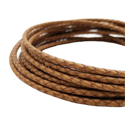 China Bolo Cords Quality 4mm Series Braided Leather Strap Bolo Tie Distressed Tan Bolo Cord Woven Folded Leather for sale