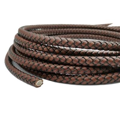 China Bolo Cord 3mm 4mm 5mm 6mm 7mm 8mm Braided Bolo Cord Antique Brown Leather for sale