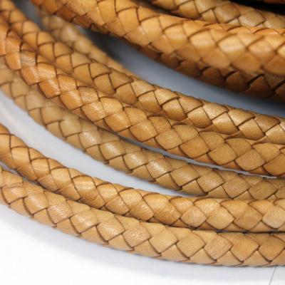 China 8mm Tan Natural Round Braided Leather Bolo Cord, braided bolo bracelet making leather bracelet for sale