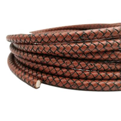 China Bolo Rope 8mm Series Braided Leather Bolos Tie Braided Bracelet Making Leather Bracelet Antique Brown for sale