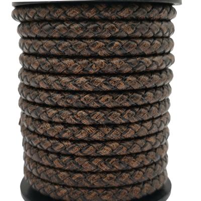 China Bolo Straps 6mm Series Braided Leather Rope Strap For Braided Bracelet Making Weathered Deep for sale