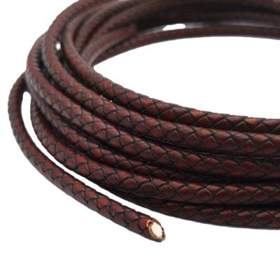 China Bolo Straps 6mm Series Braided Leather Rope Strap For Braided Bracelet Making Antique Red Brown for sale