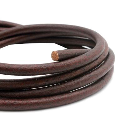 China Jewelry making or decoration 6mm round leather cords decoration or genuine cowhide leather bracelet jewelry making distressed brown for sale