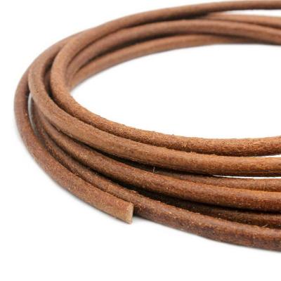 China Jewelry making or decoration 5mm round leather bracelet 5.0mm real leather cords for jewelry making natural tan for sale