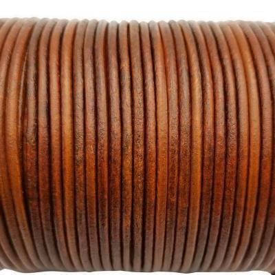 China Jewelry making or decoration 3.0mm real leather round string cowhide made genuine leather for bracelet necklace 3mm diameter distressed brown for sale