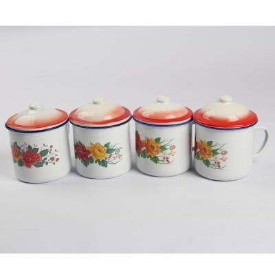 China Sustainable 8/9/10/12cm carbon steel metal enamel mug with lid cover deco. for sale