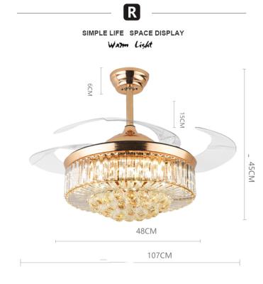 China 2021 EUROPEAN New Products Smart Invisible 42 Inch Luxury Crystal Ceiling Fan With Light for sale