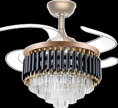 China Modern Crystal Remote Control Ceiling Fans Lights 220v LED Decorative Bladeless Round Tricolor Home Designer 42 Inch Modern for sale