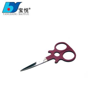 China Wine Red Right Handed Rubber Pattern Scissors Cosmetic Scissors for sale