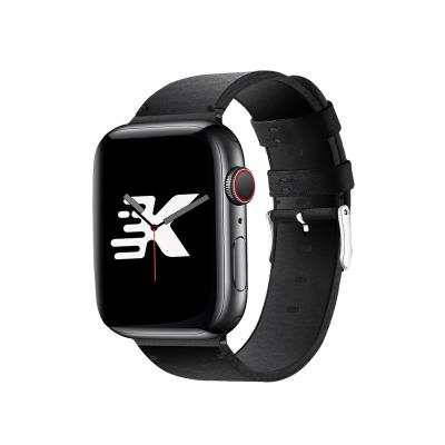 China Sweatproof and Comfortable Best Selling 42mm 44mm Leather Watchband 45mm Ring Stainless Steel Buckle for Apple Watch Black Leather Strap Stra for sale