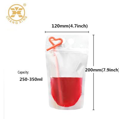 China Clear Beverage Drink Pouches Bags Frosted Stand Up Zipper Plastic Drinking Bag With Straw With Holder for sale