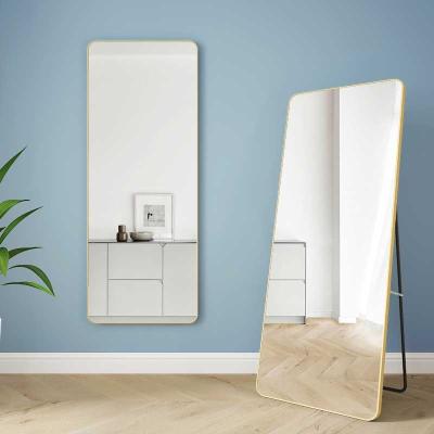 China Minimalist Aluminum Alloy Metal Framed Full Length Retangular Wall Hanging Floor Standing Mirror For Living Room for sale