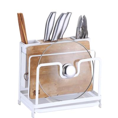 China Multifunctional Kitchen Tableware Countertop Kitchen Pot Knife Cutting Board Lid Cover Storage Holder Rack Viable Wholesale Block for sale