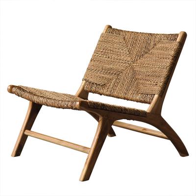 China Custom Made Natural Recliner Rattan Balcony Design Solid Wood Backrest Leisure Chair for sale