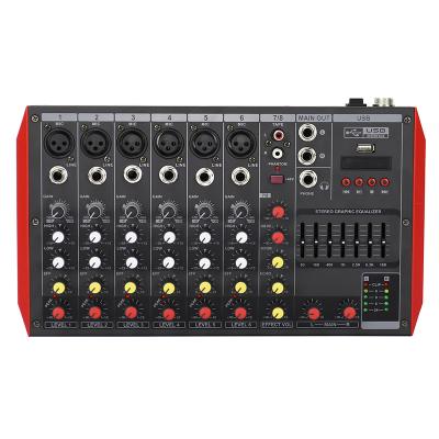 China Factory 8 Channel Sound Mixer Console KTV Family Interface Mixing Controller Clear Sound Blue-Tooths USB Audio Mixer for sale