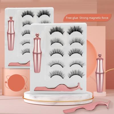 China New 5 Pairs Liquid Eyelash Set Full Volume Eyeliner With Tweezers Glue 3D False Eyelashes Free Magnetic Manufacturers Wholesale Wholesale for sale