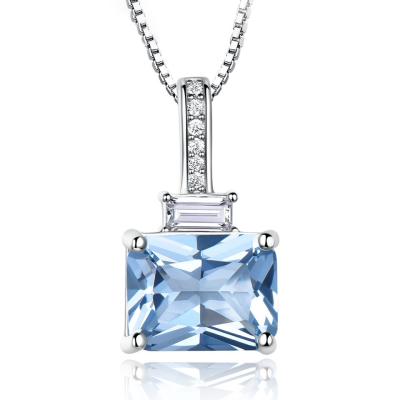 China Trendy Rectangle Sky Blue Topaz Clavicle Box Chain 925 Sterling Silver Nano Jewelry Pendant for sale