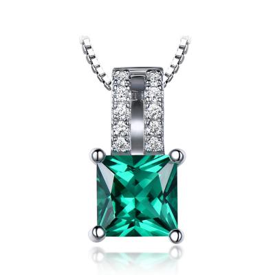 China FASHIONABLE Female Birthday Gift Nano Simple Rectangle Emerald Green Necklace 925 Sterling Silver Pendants For Jewelry Making for sale