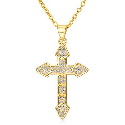 China Hot Western Style Gold Filled Cross Necklace Rhinestone Stainless Steel Gold Necklaces Rhinestone Cross Necklace for sale