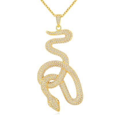 China Hiphop Fashion Women Jewelry Zircon Zircon CZ Diamond 18K Gold Plated Stainless Steel Snake Necklace for sale