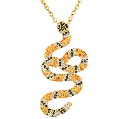 China Luxury Gold Plated Zircon Snake Pendant Necklace Hiphop Snake Necklace Men Jewelry 18K Pendant For Women for sale