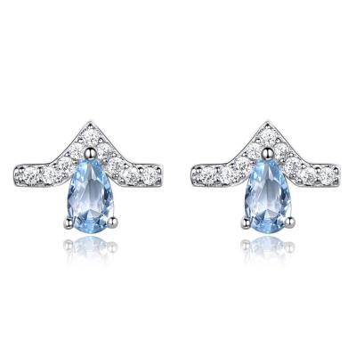 China Blue Gem Zirconia Earrings Cute Small Stud Earrings 925 Sterling Silver Earrings Women Luxury TRENDY for sale