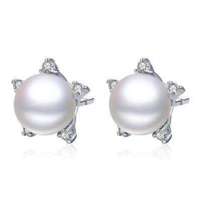 China FASHIONABLE Pearl Diamond Stud Earrings from 925 Sterling Silver Fresh Water Button for sale