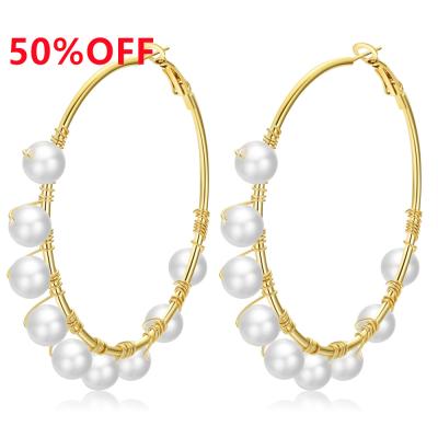 China Western Style Gold Color Metal Bead Hoop Earrings Shape Large Circle Hoops Statement Earrings For Women Party Jewelry for sale