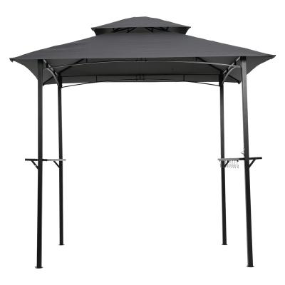 China Recreational Outdoor Product US Stock BBQ Grill Gazebo Double 8 x 5 Ft Flat Roof BBQ Metal Grill Gazebo Tent with Bar Shelves for sale