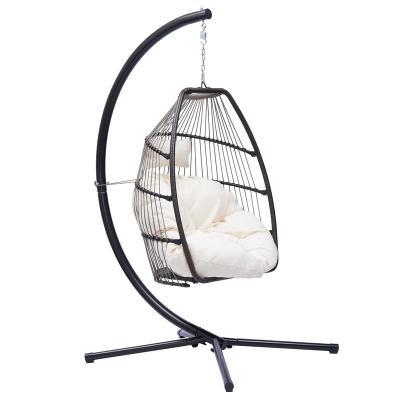 China Leisure Outdoor Folding Swing Swing Hanging Chair With Stand Garden Rattan Hammock Egg Chair for sale