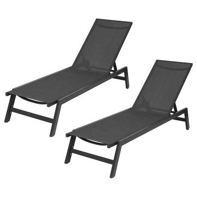 China Modern Outdoor Design Chaise Lounge Chairs Five-Position Adjustable Set 2-Pcs Outdoor Aluminum Pool Lounger Mail Order for sale