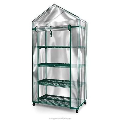 China Waterproof Mini Greenhouse 4 Tiers Indoor Outdoor Greenhouse With Wheel - All-Weather Use For Plants for sale