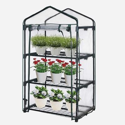 China Easily Assembled 3-Tier Walk-in Greenhouse with Zippered Indoor Small Mini Garden Greenhouse Cover and Metal Outdoor PVC for sale