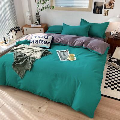 China Nondisposable Bedding set 4 Pcs Twin Size Quilt Duvet Cover Solid Color Korean Bed Cotton Microfiber Bedsheets Luxury Space King Valentine for sale