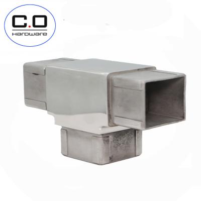 China Balcony Fencing Stainless Steel Handrail Railing Fittings Elbow 3 Way Square Tube Connectors for sale