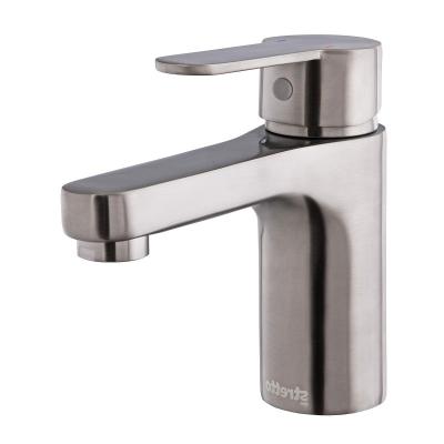 China Modern Brass Faucet Long Neck Basin Sink Hot Cold Water Deck Mounted Brushed Nickle Water Tap 20AA5003410 for sale